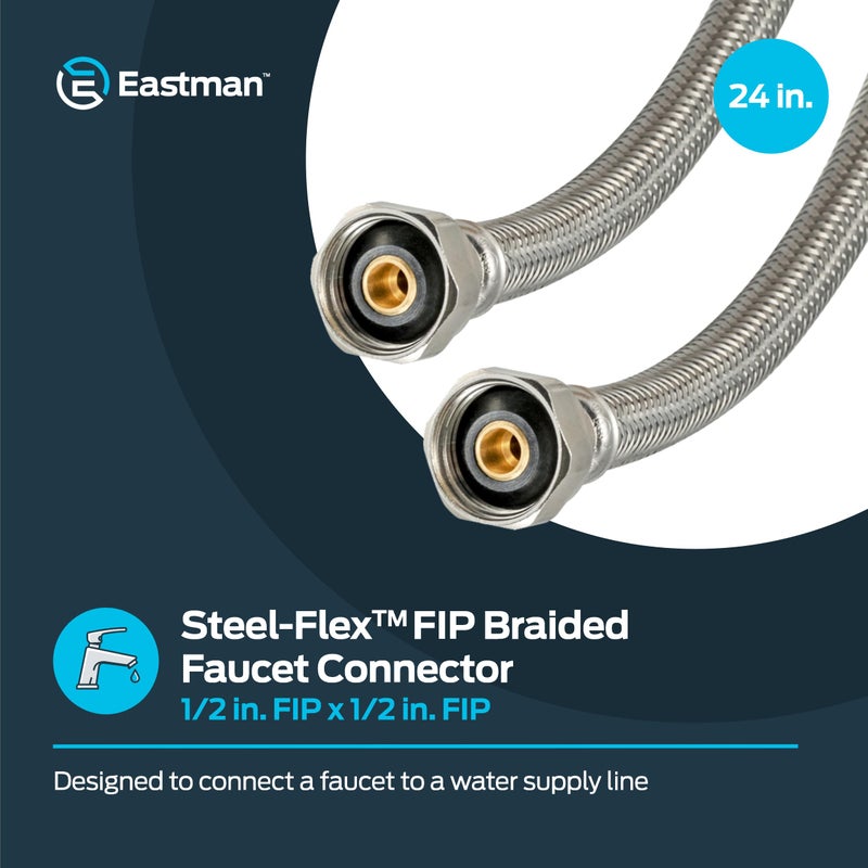 Eastman 24 Inch Steel-Flex Faucet Connector, Braided Stainless Steel Supply Line with 1/2 In. FIP Ends, 48018 - Image 2
